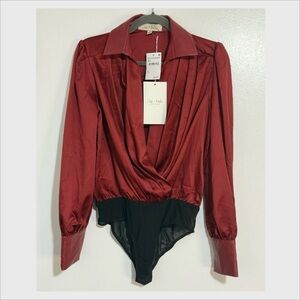 Chic Taylor Red Satin Bodysuit